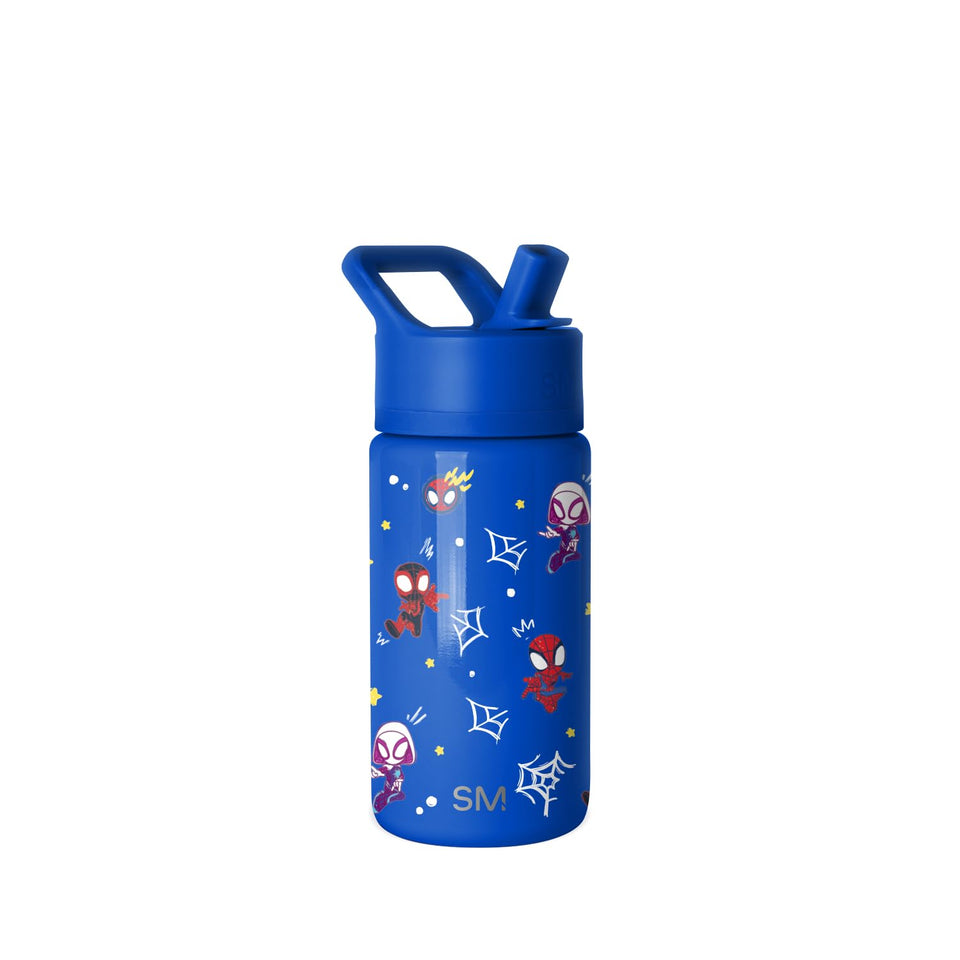 Simple Modern Kids Summit Spider-Man front view shows a durable, leakproof bottle for kids.