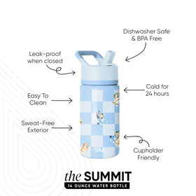 Simple Modern Kids Summit bottle with straw lid, Bluey Checkmate, side view for portability