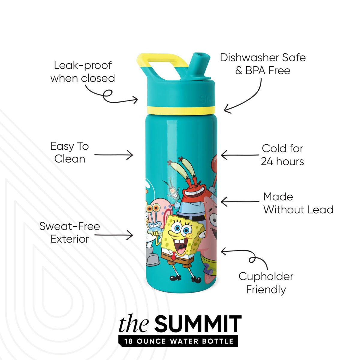 Simple Modern Kids Summit bottle with straw lid closed, leakproof design for active play.
