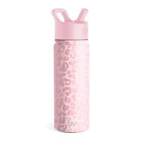Simple Modern Kids Summit Water Bottle in blush leopard with straw lid for easy hydration on the go.