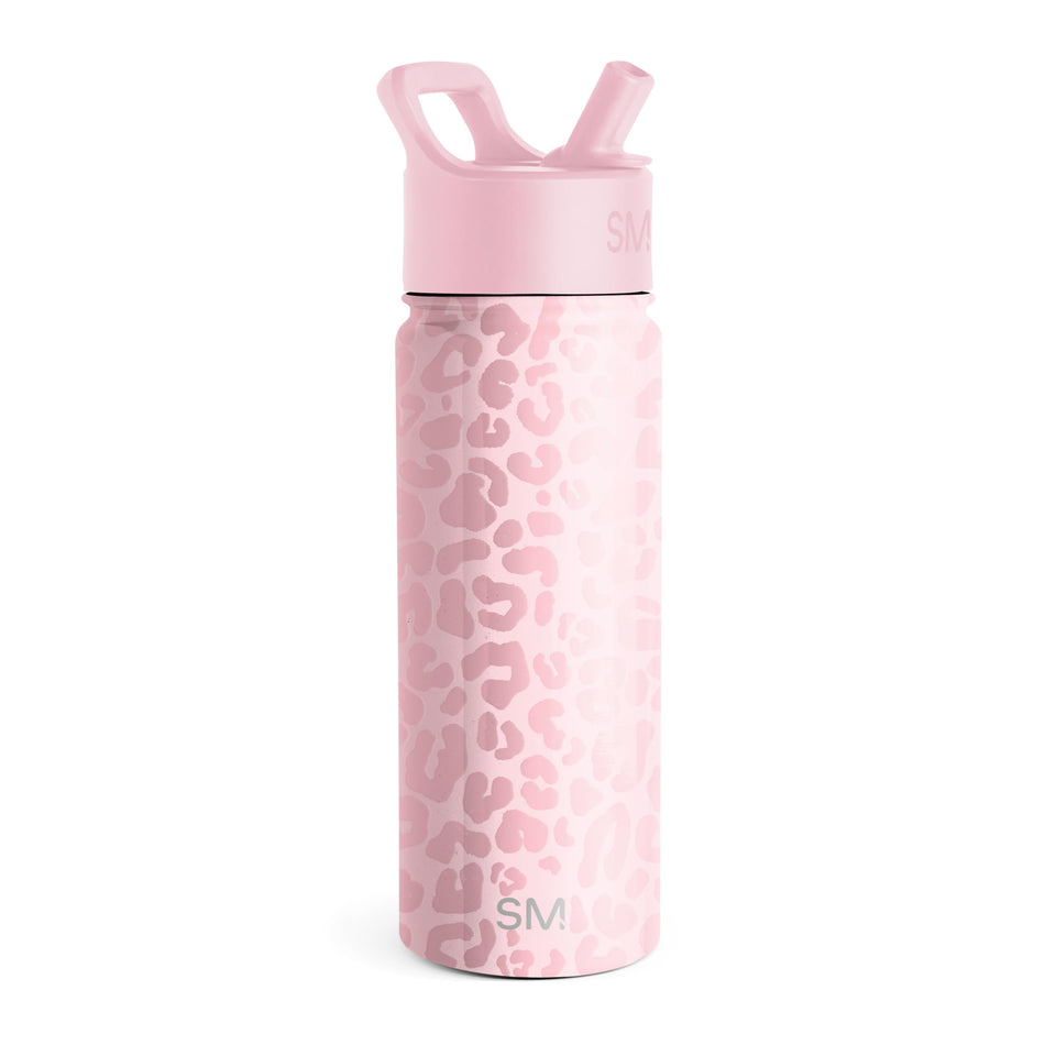 Simple Modern Kids Summit Water Bottle in blush leopard with straw lid for easy hydration on the go.