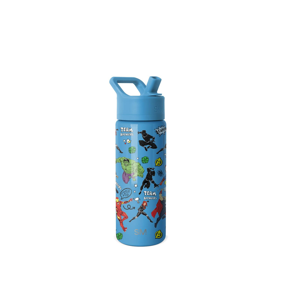 Simple Modern Kids Summit with Avengers straw lid, ideal for school hydration.