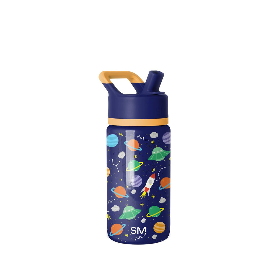 Simple Modern Kids Summit bottle with straw lid, Outer Space design, keeps drinks cold for hours.