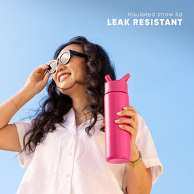 Simple Modern leopard bottle close-up shows vacuum-insulated layers for temperature retention.