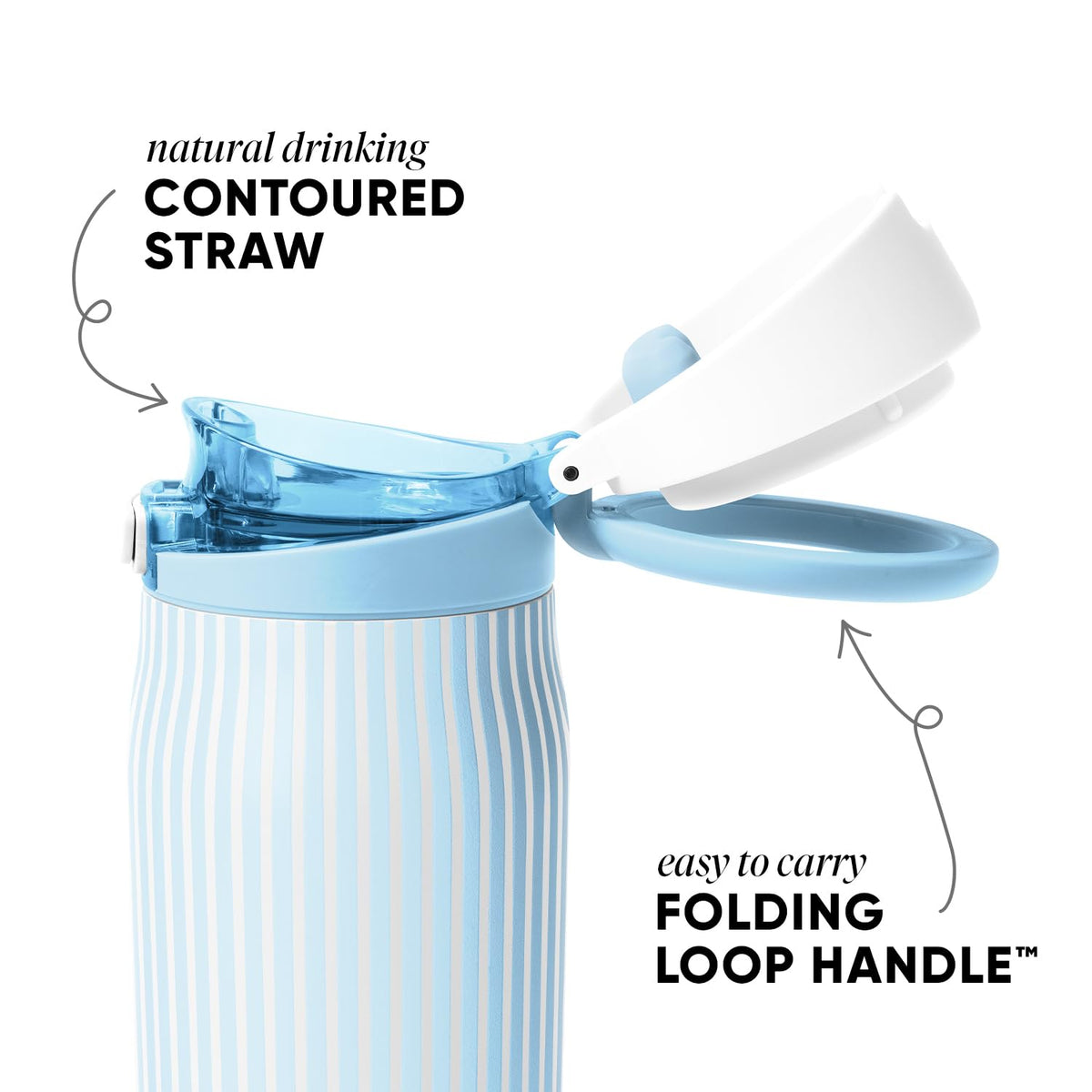 Simple Modern Mesa Loop bottle fits most cupholders for easy travel.