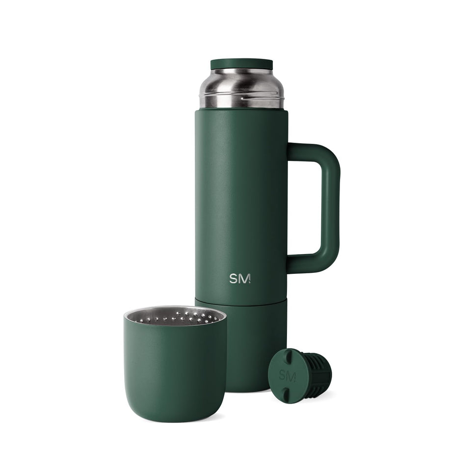 The Simple Modern Roam 36oz bottle with mugs keeps drinks hot on the go.