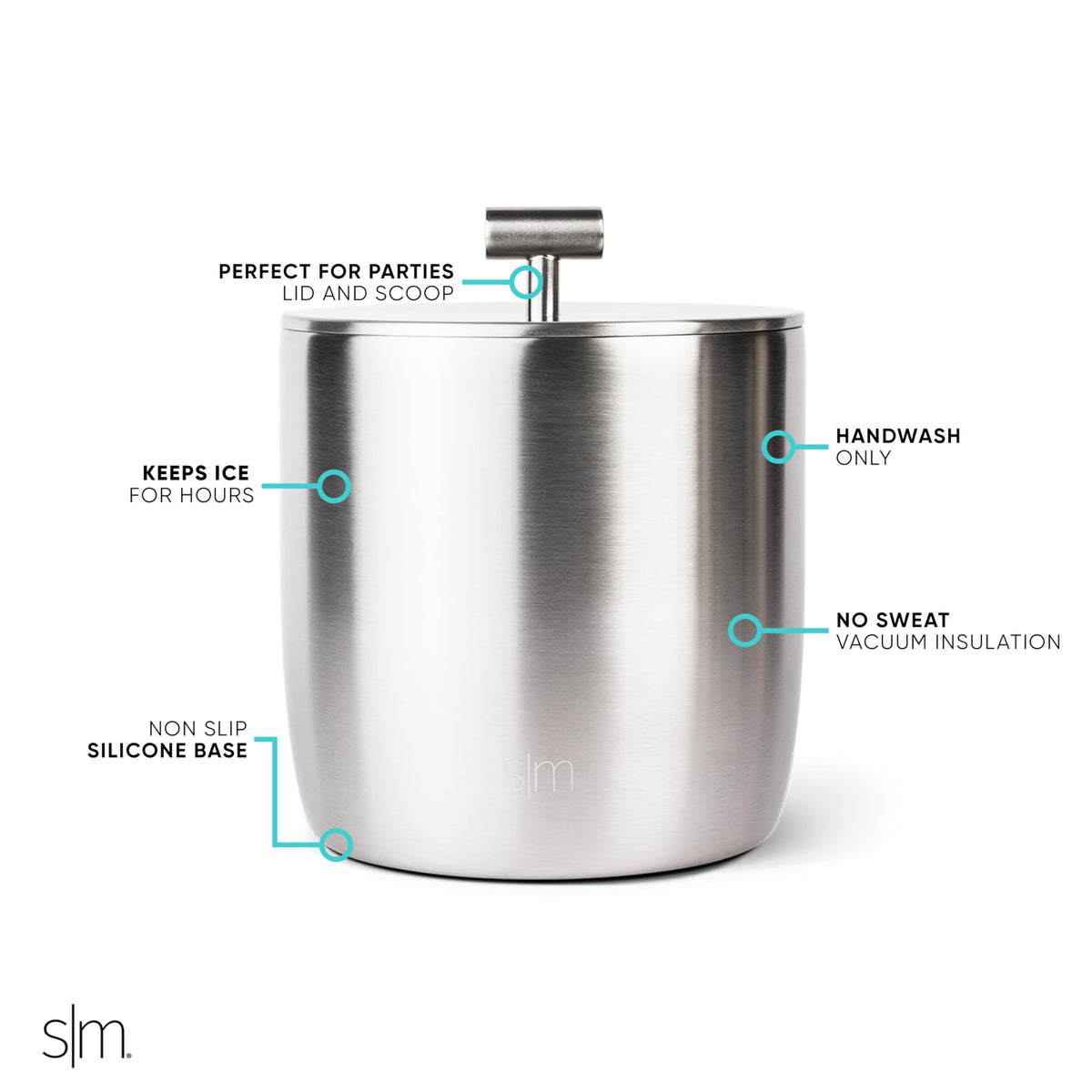 Simple Modern Rocks ice bucket with scoop for easy ice serving at parties.