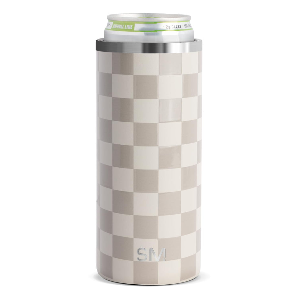 Simple Modern Skinny Can Cooler in hand keeps your 12oz drink cool and mess-free.