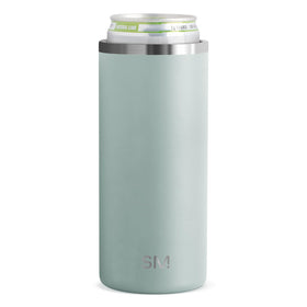 Simple Modern skinny can cooler in Sea Glass Sage on a table keeps 12oz slim cans cold