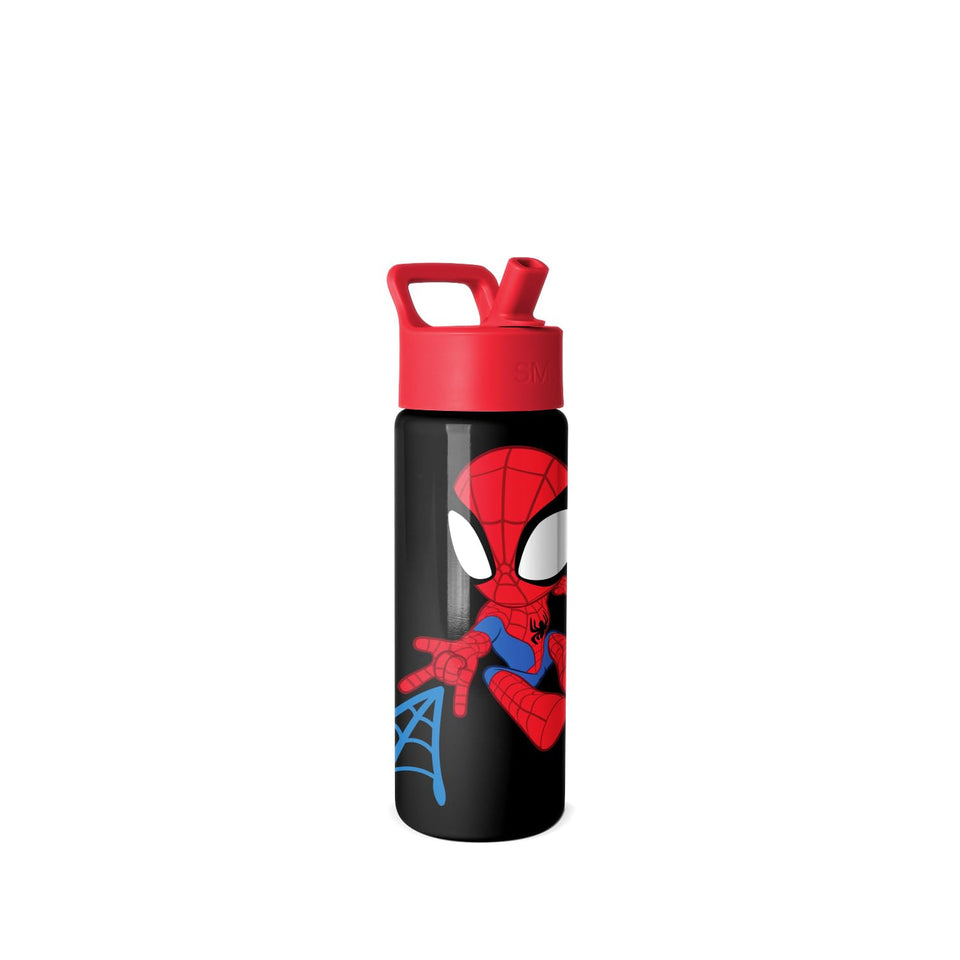 Simple Modern Spidey Kid Summit bottle front view with straw lid for easy access.