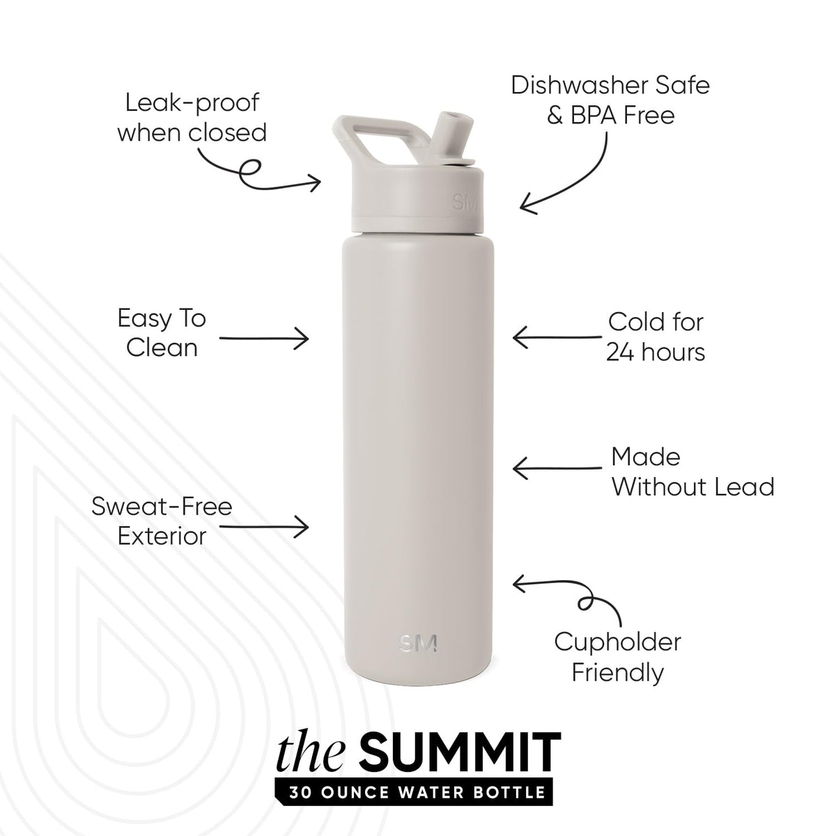 Simple Modern Summit bottle shows an ergonomic handle for easy carrying.