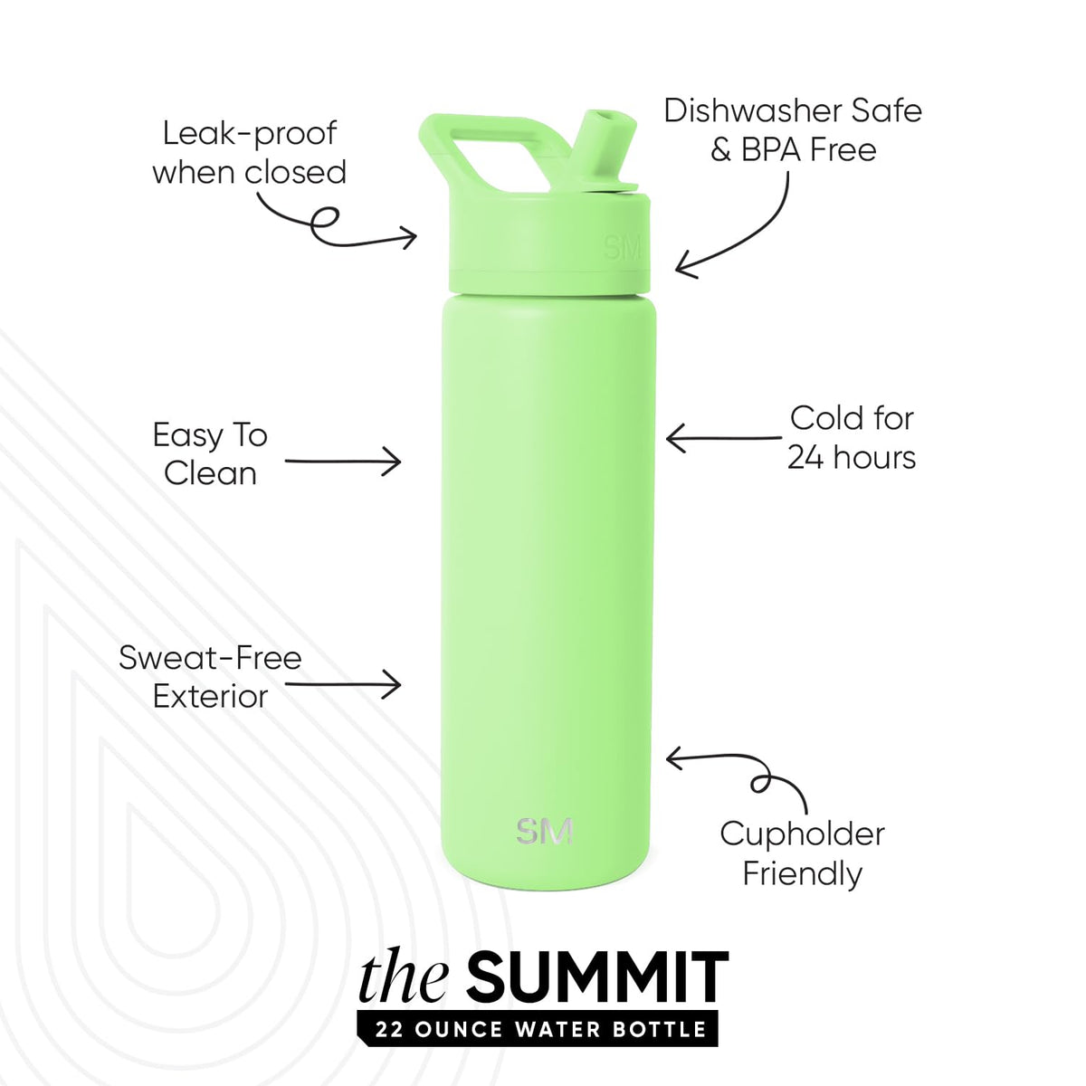 Simple Modern Summit bottle with straw lid demonstrates leak-proof design for on-the-go.