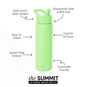 Simple Modern Summit bottle with straw lid demonstrates leak-proof design for on-the-go.
