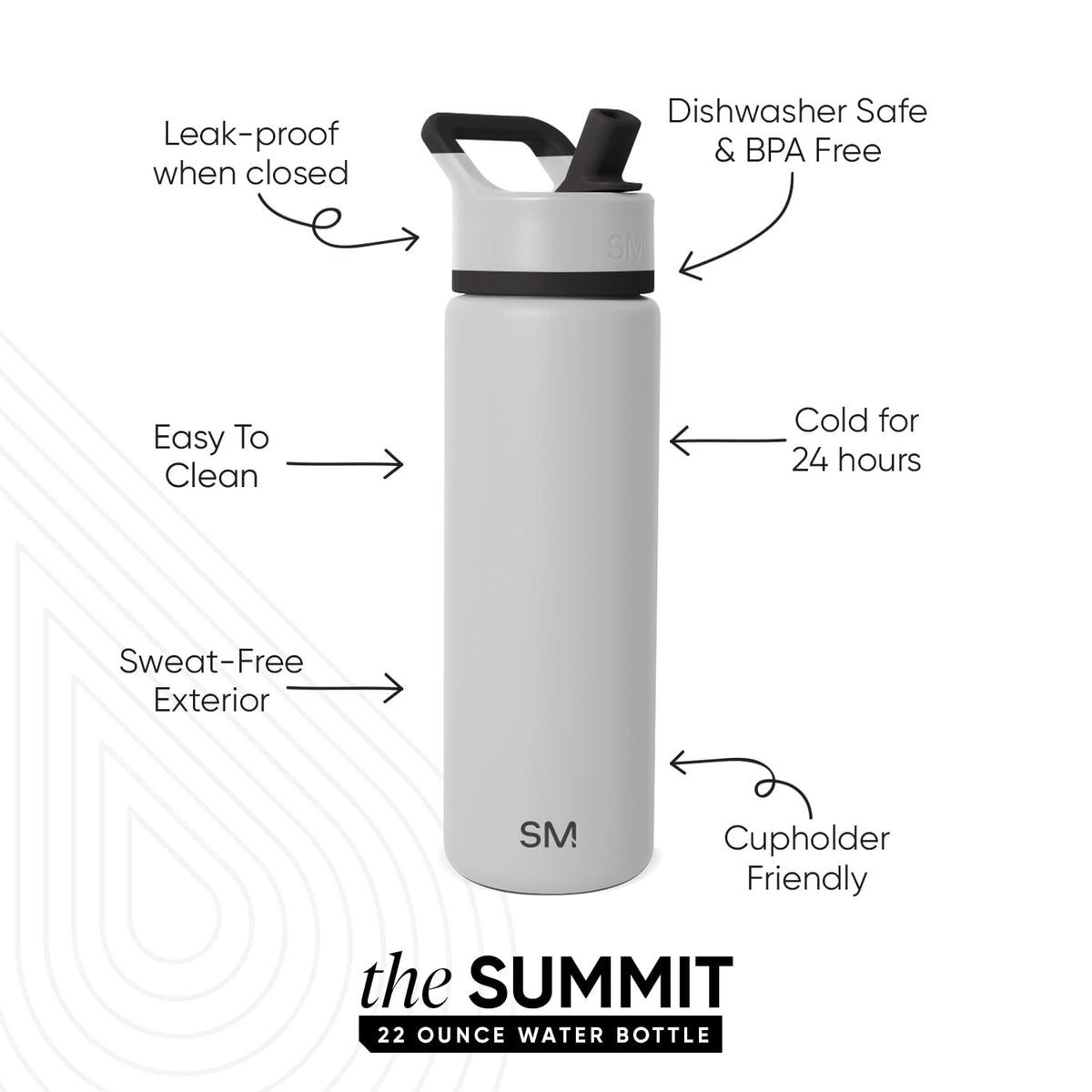 Simple Modern Summit bottle features vacuum insulation for hot or cold beverages.