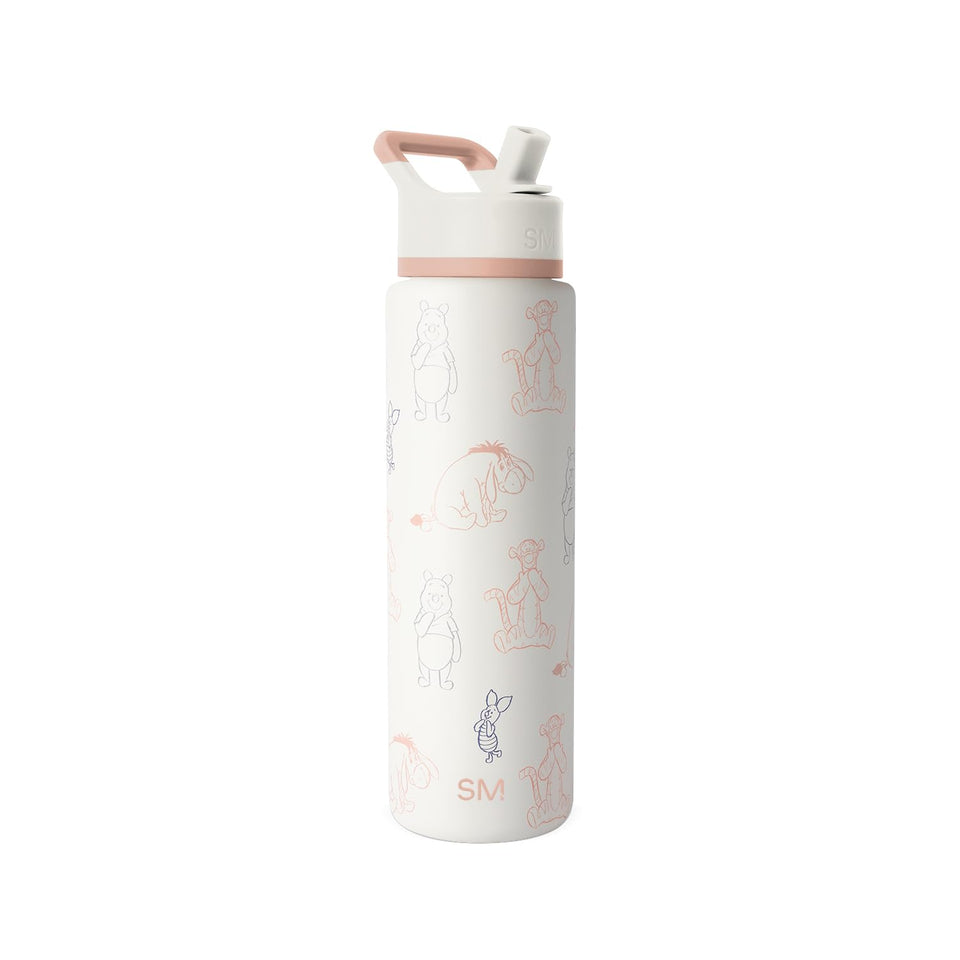 Simple Modern Summit bottle with Winnie the Pooh doodles and straw lid for on-the-go hydration.