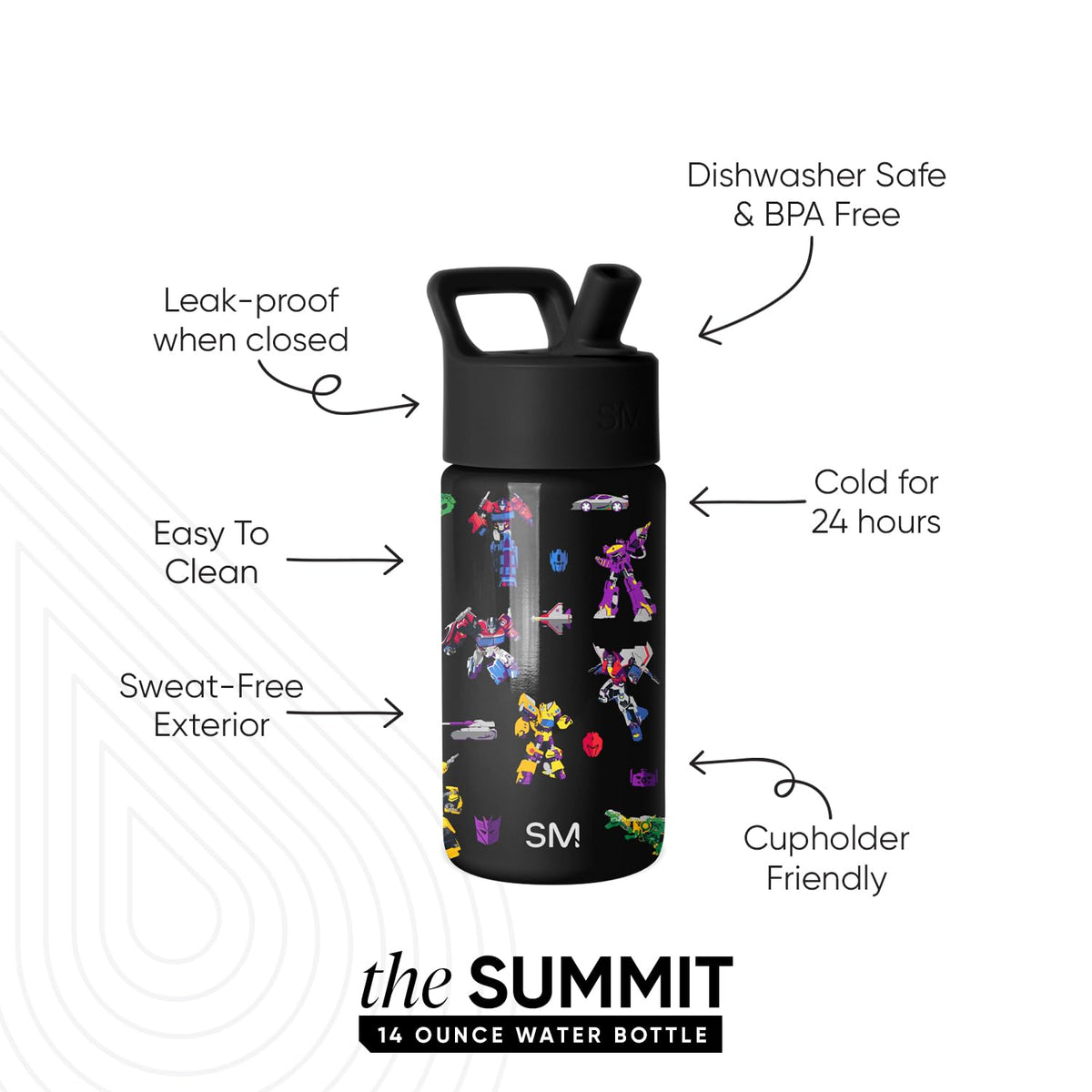 Simple Modern Summit kid bottle in stainless steel, dishwasher-safe for easy cleaning.