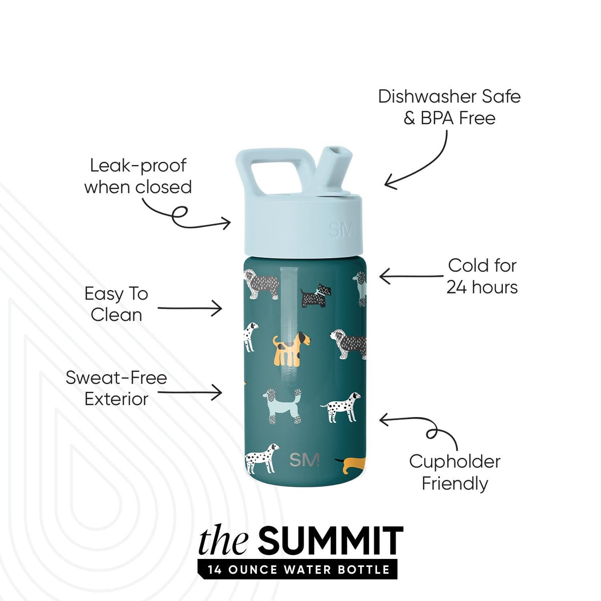 Close-up of the straw lid on the Simple Modern Summit Kids bottle for leak-free sipping