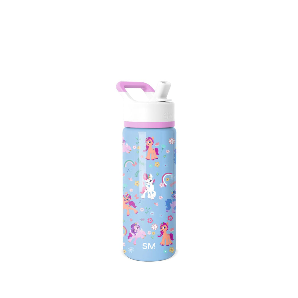 Simple Modern Summit Kids bottle with straw lid showing 18oz capacity for kids on the go