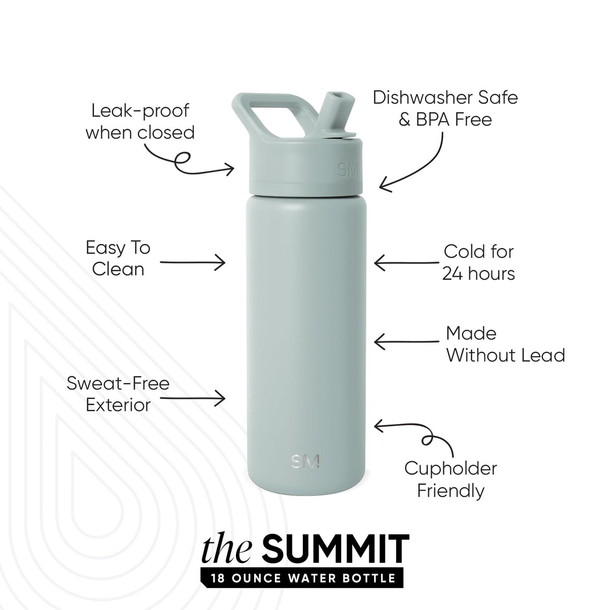 Simple Modern Summit straw lid bottle demonstrates leak-proof cap for mess-free hydration.