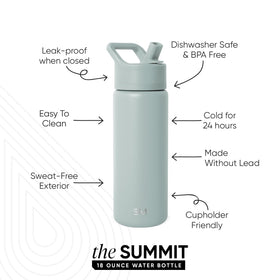 Simple Modern Summit straw lid bottle demonstrates leak-proof cap for mess-free hydration.