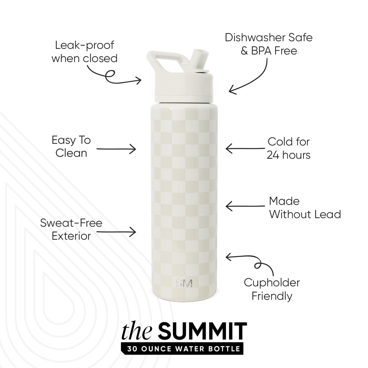 Simple Modern Summit bottle features sweat-free exterior due to double-wall insulation for hours.
