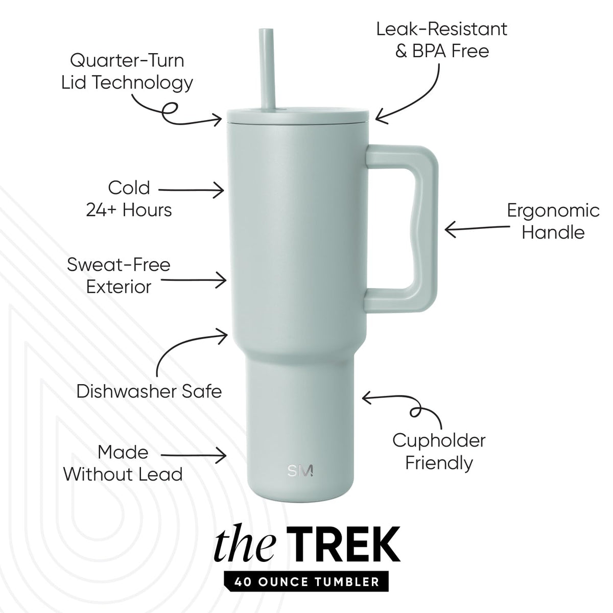 Trek 40 oz tumbler with straw lid ideal for on the go hydration during commutes.