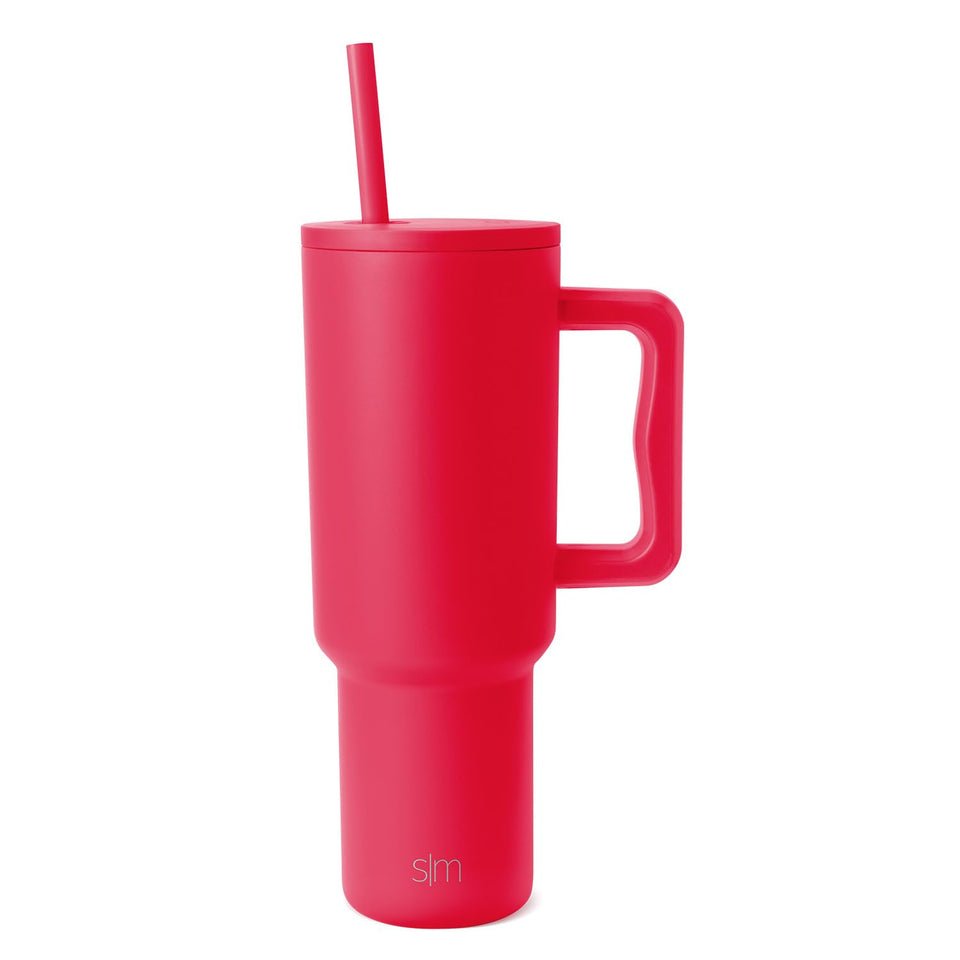 Simple Modern Trek 40 oz tumbler with handle in Ember Red for easy on-the-go sipping.
