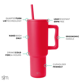 Simple Modern Trek straw lid with Ember Red tumbler and flexible straw placement.