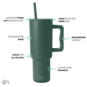 Trek 40 oz tumbler with straw lid and two included straws