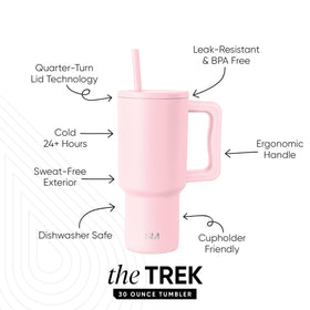 Simple Modern Trek 30 oz tumbler with cupholder-friendly base for car trips.