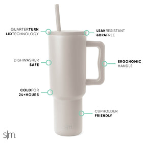 Simple Modern Trek tumbler straw lid shows four-way threading for customizable sipping.