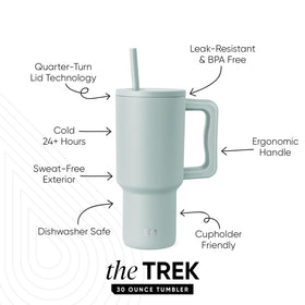 Trek tumbler straw lid with four-way threading for flexible straw placement.