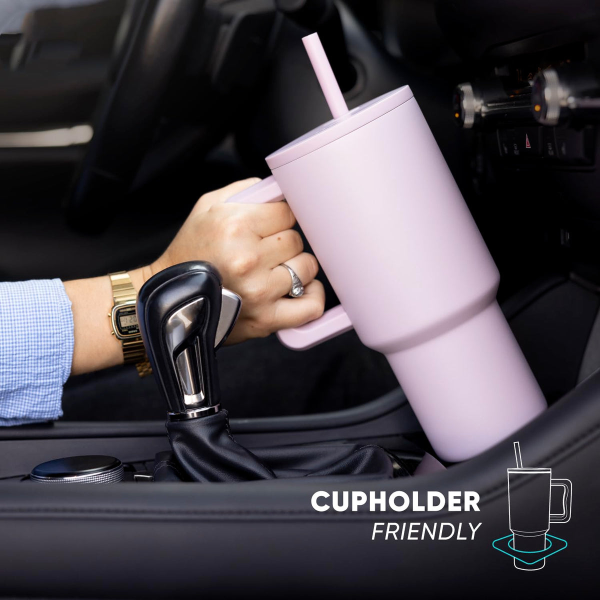 Two included straws offer sipping versatility on travel days.