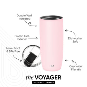 Voyager tumbler with double-wall insulation keeps drinks cold longer.