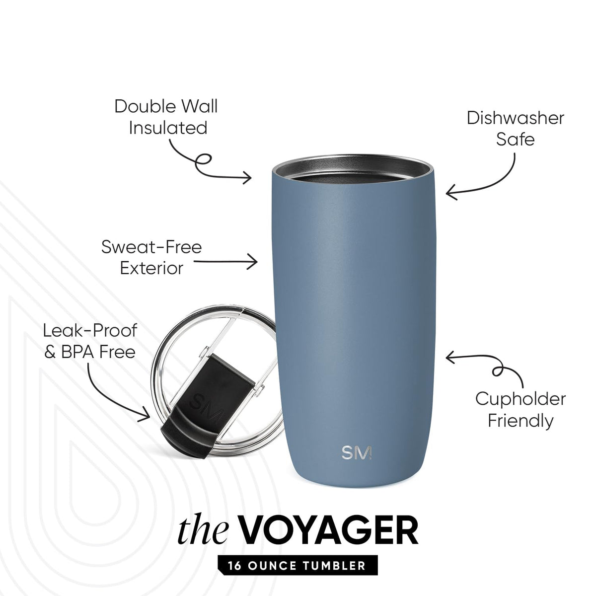 Simple Modern Voyager car-cupholder-friendly profile fits your vehicle cupholder securely.