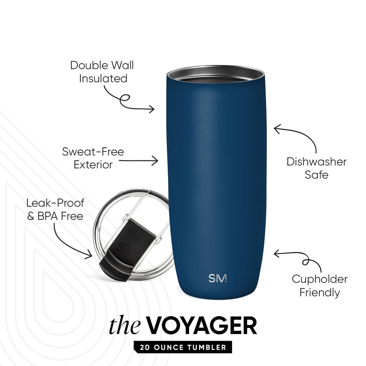 Copper-insulation detail on the Voyager tumbler helps keep drinks drip-free.