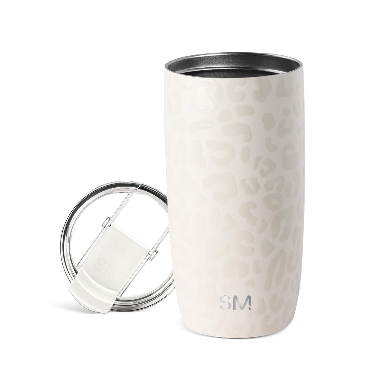 Simple Modern Voyager tumbler with cream leopard flip lid for on-the-go hydration.