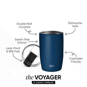 Simple Modern Voyager tumbler double-wall insulation preserves hot or cold drinks.