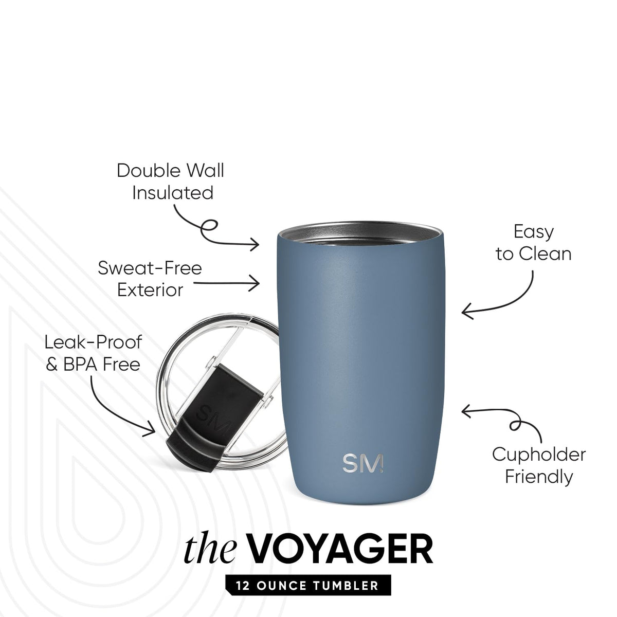 Simple Modern Voyager tumbler with double-wall insulation keeps drinks hot or cold longer.