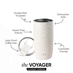 Durable stainless steel Voyager tumbler for lasting use.