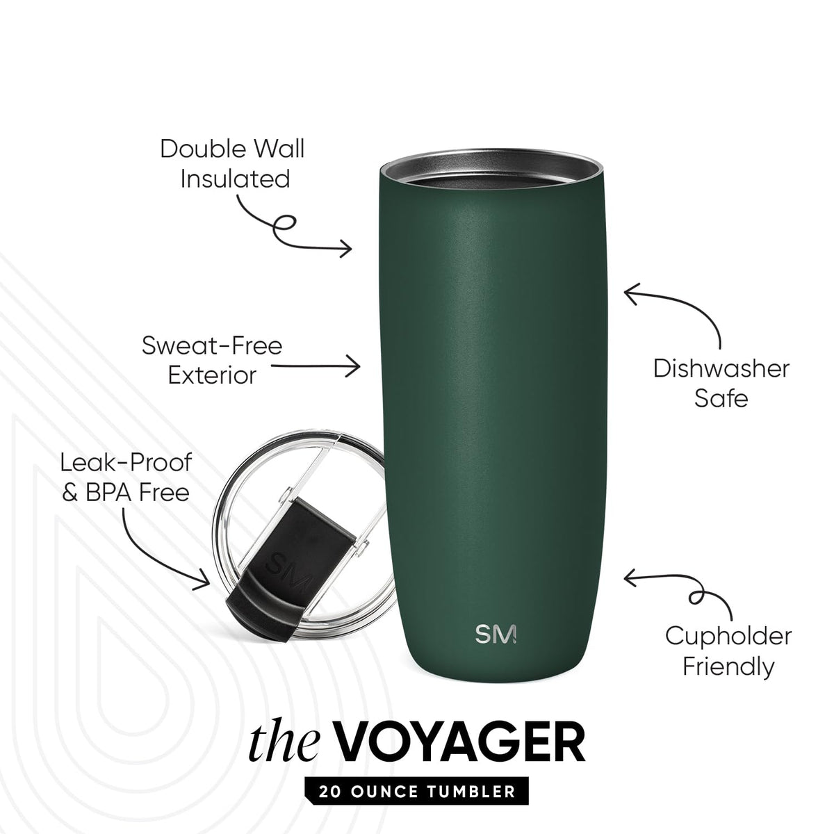 Simple Modern Voyager forest lid closeup highlights leak proof flip lid for sipping