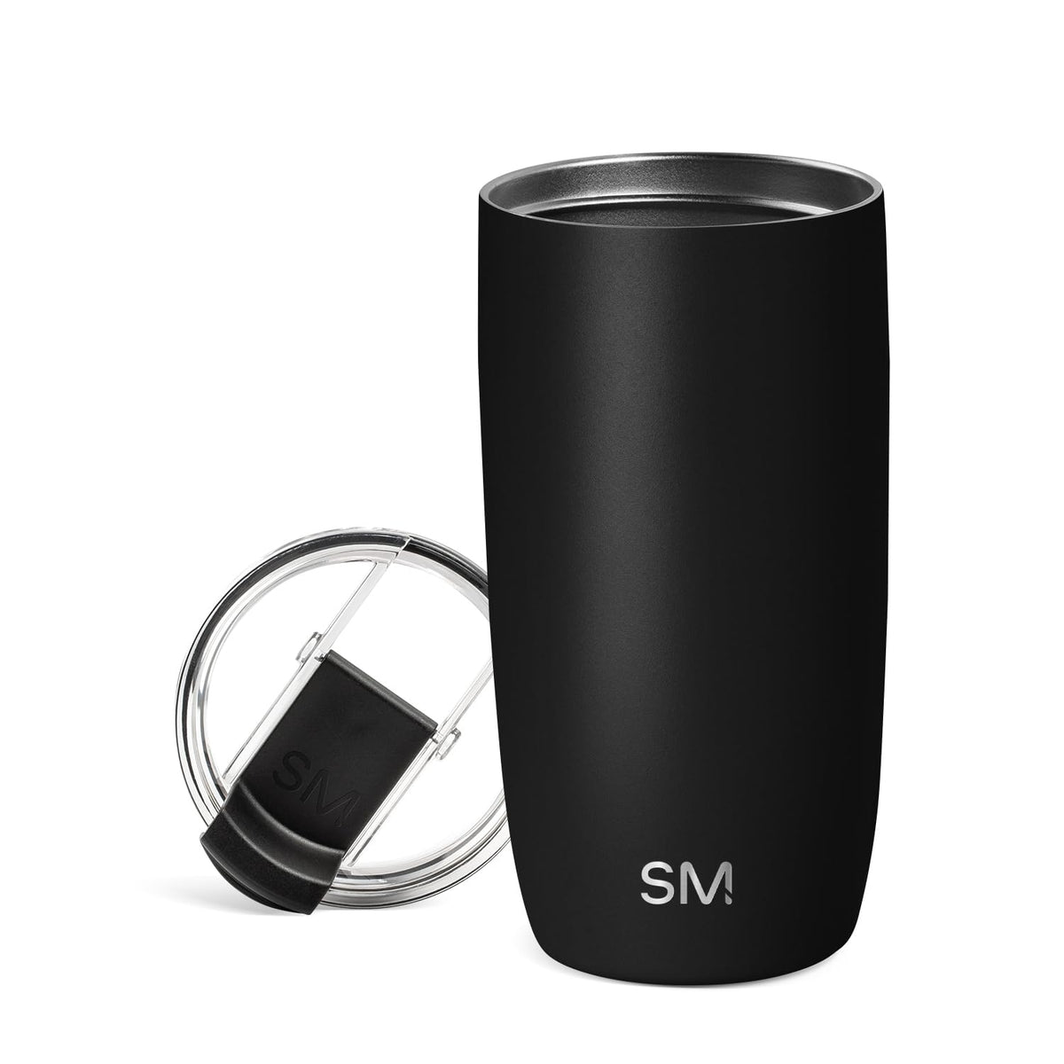 Simple Modern Voyager tumbler midnight black, front view, ideal for daily coffee on the go.