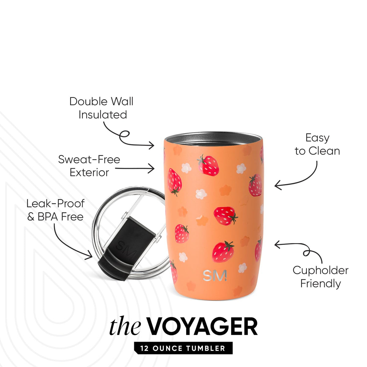 Simple Modern Voyager tumbler strawberry-fields with reusable straws for spill-free sipping.