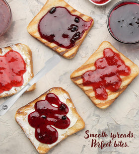 Simple Preading spreader knife bottom-jar-scrape helps cleanly scoop thick jams.