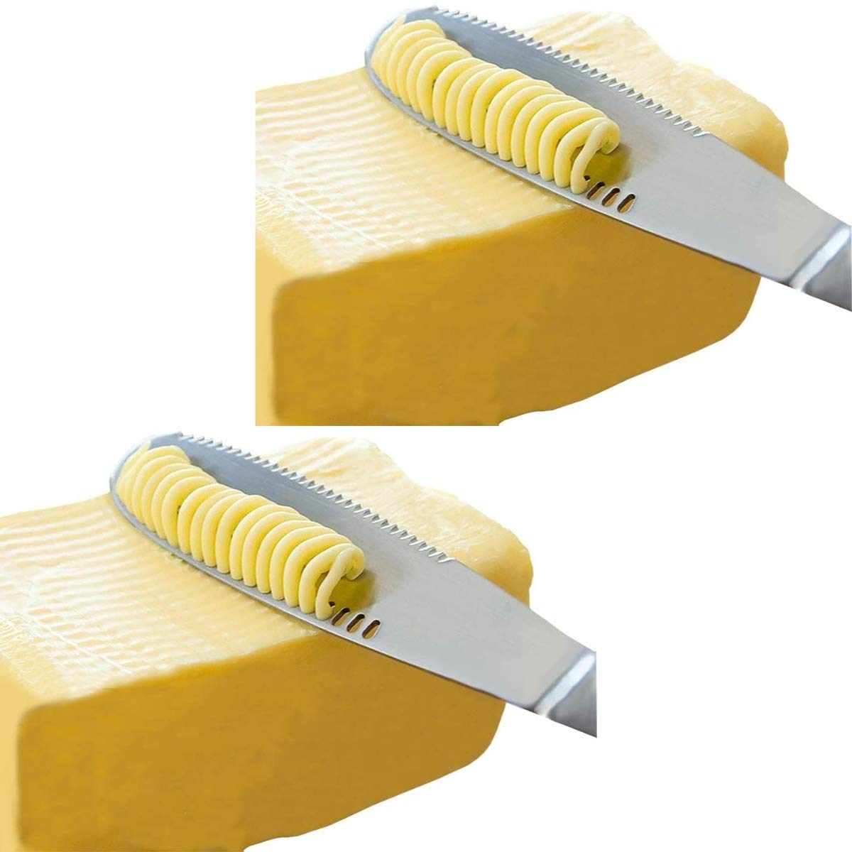 Simple preading butter spreader, front view, durable stainless steel for smooth butter spreading.