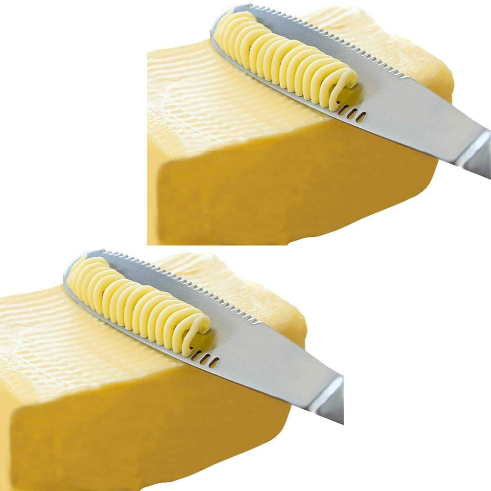 Simple preading butter spreader, front view, durable stainless steel for smooth butter spreading.