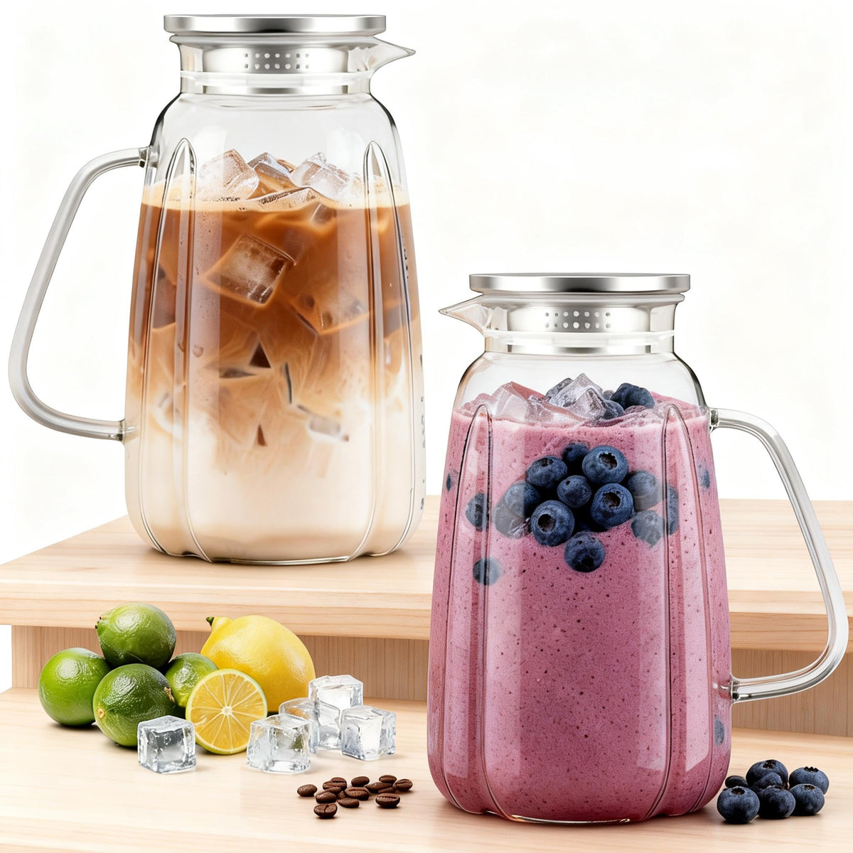 Simple Supplies 2-pack glass pitchers with lid offer a generous 68oz capacity for family servings.
