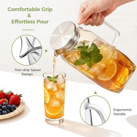Simple Supplies square design pitcher fits neatly in fridge door storage.