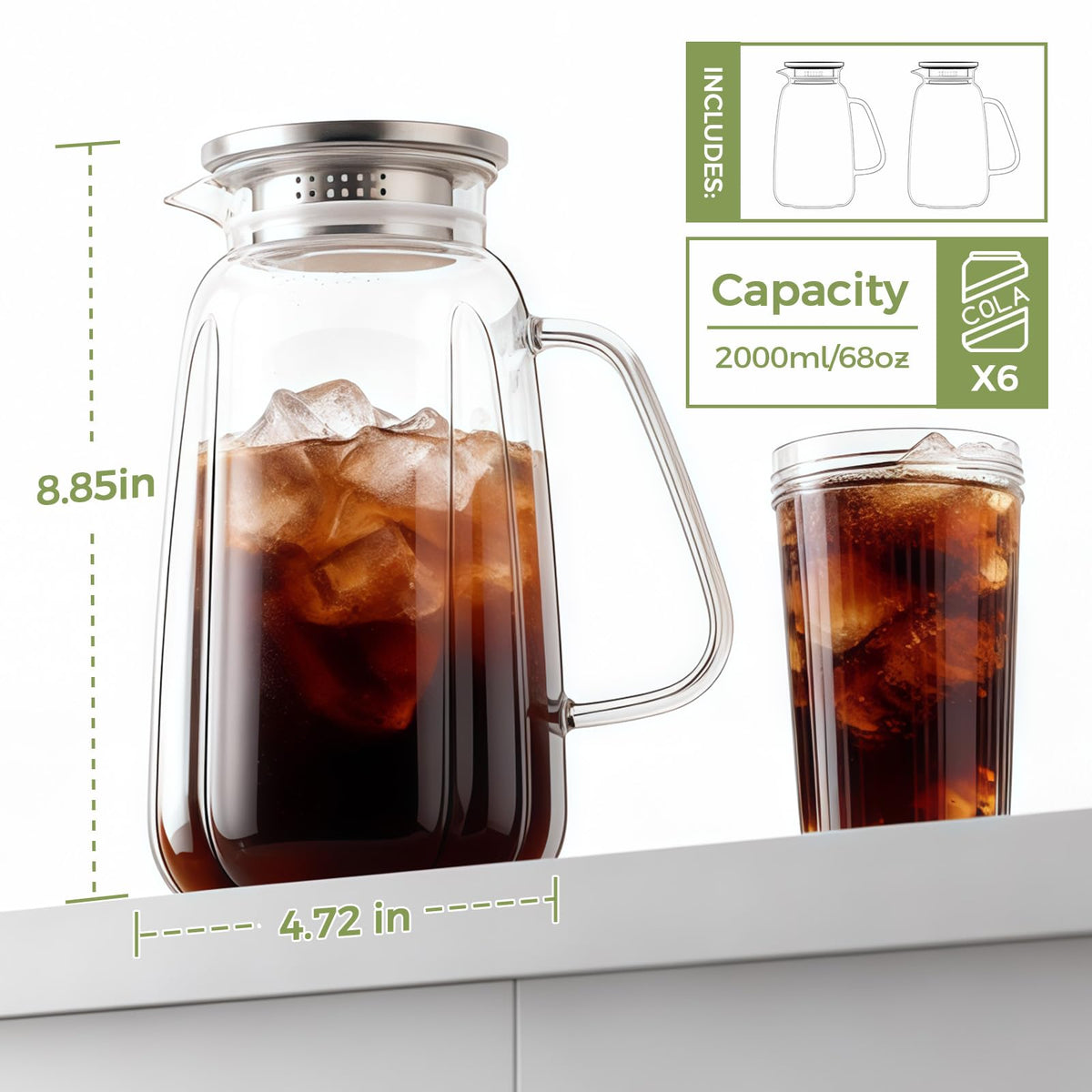 Simple Supplies glass pitcher features a wide mouth for easy cleaning and filling.