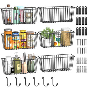Simple Trending 6-pack wall mount wire baskets organize pantry items and save space.